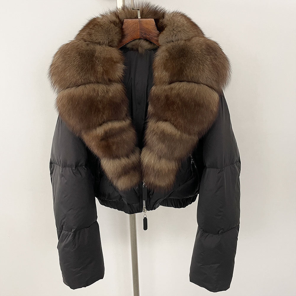 Fox Fur Collar Thick Short Down Jacket Coat