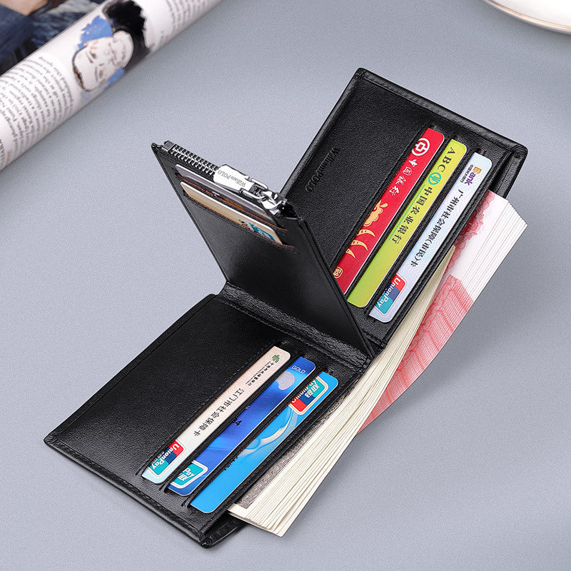 Men's Short Genuine Leather Multi-card-slot Simple Wallet