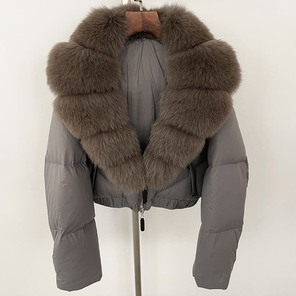 Fox Fur Collar Thick Short Down Jacket Coat