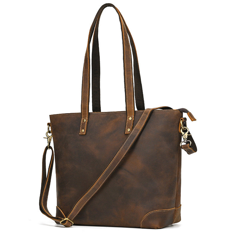 Crazy Horse Leather Tote Bag Large Capacity