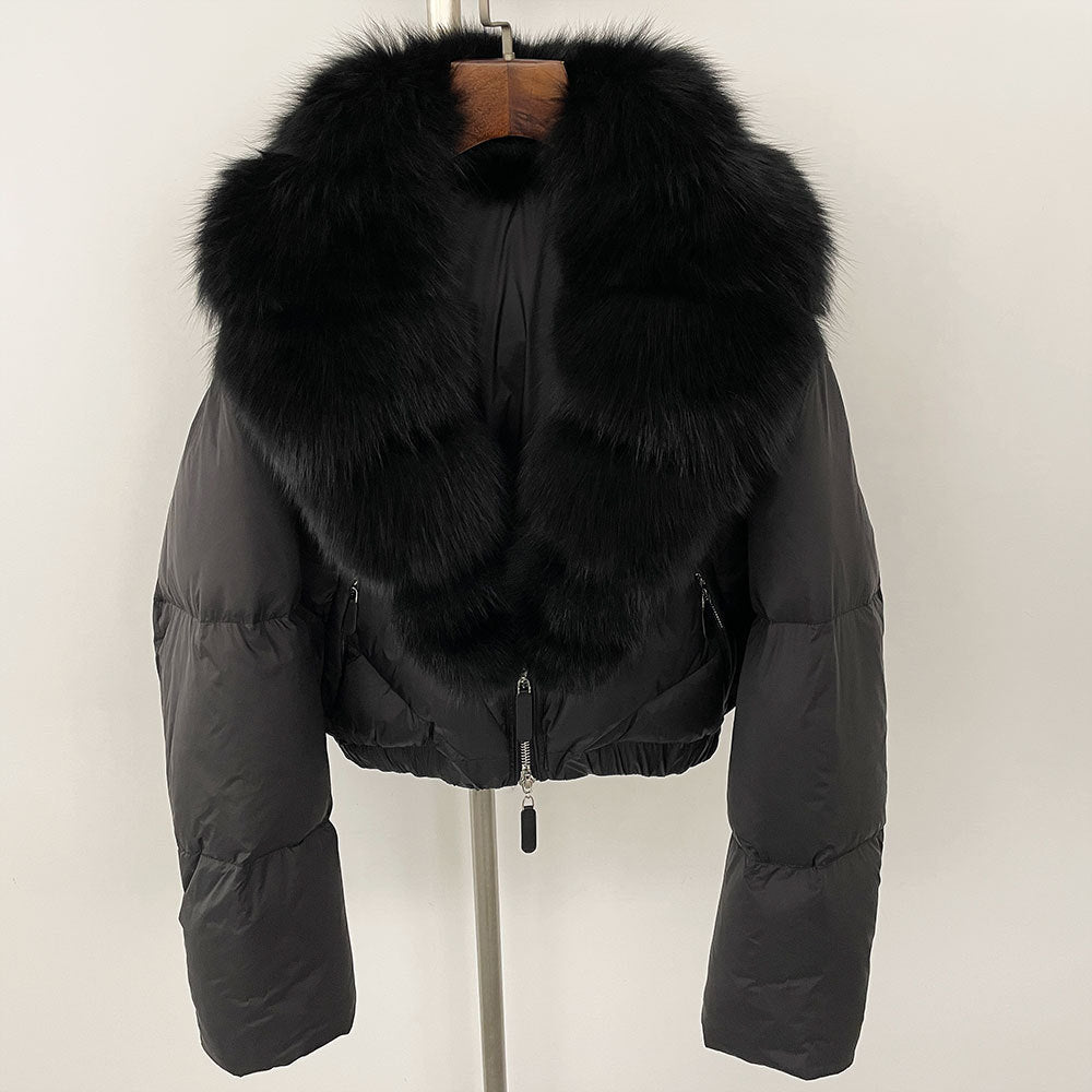 Fox Fur Collar Thick Short Down Jacket Coat